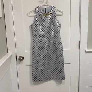 Sara Campbell dress, size 0, silver metallic with beaded neckline